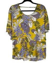 Coco + Carmen Yellow Purple Floral Tie Back Detail Short Sleeve Blouse