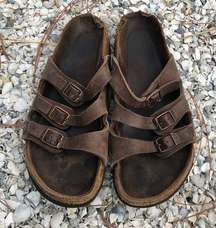 Birkenstock Women’s Florida Brown Leather 3 Strap Sandals Size 38 is 7 7.5