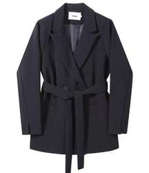 Petite Turn-Down Collar Tie Up  Blazer with Belt