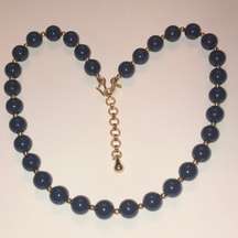 Monet Vintage Navy Blue & Gold Tone Beaded Classic Boho Retro Necklace