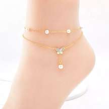 Butterfly Gold Plated Stainless Steel Double Layer Anklet