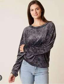 We The Free People Crushed Velvet Sweatshirt Dark Grey M