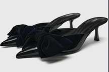 Black Zara Heeled Mules with Bow