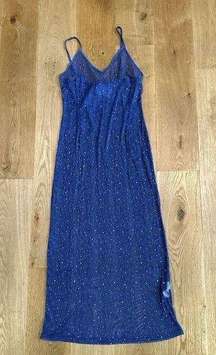 Boohoo Glitter Diamonte Beach Dress in Blue