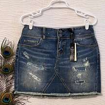 London Jeans Victorias Secret NEW Distressed Mini Skirt sz 4 Raw Edge Denim Blue