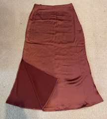 split Hem high waisted midi satin skirt size M