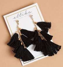 Daydreamer Tassel Earrings in Black and Gold