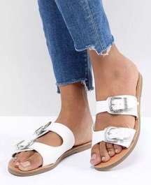 Havana White Buckle Western Sandals - size 8