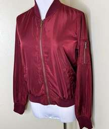 Blue Rain Bomber Jacket MEDIUM Maroon Satin Full Zip Womens Casual