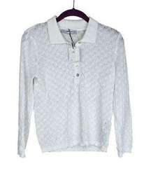 Knit Pointelle White Eyelet Long Sleeve Polo Top Women’s Medium NWT