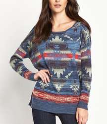 Denim & Supply Ralph Lauren Blue Aztec Scoop Neck Top Sweater Sz M