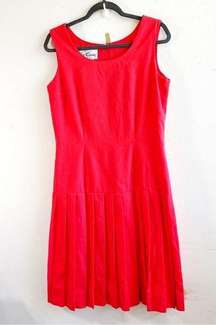 Vintage Oleg Cassini Dress Bright Coral Sleeveless Drop Waist Pleated Sz 10 EUC