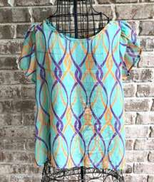 Fab'rik Blouse Small? Sheer Swing Back Flowy Abstract Artsy Festive Retr…