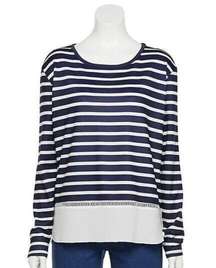 CATHY DANIELS Size XL Women’s Mock Layer Blue White Stripe Top Poly Blend NWT ￼￼