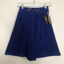 NWT! VINTAGE! 80s KLG & CO SLINKY BLUE RIBBED HIGH RISE WAIST BEDAZZLED SHORTS