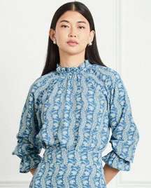 NWT  Blue Linear Floral Poly Crepe The Millie Top Size XL