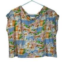 Women's Cynthia Rowley Greek Island Painting Linen Crop Shirt Size XL EUC #0456