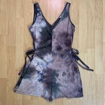 Purple Tie-Dye V-Neck Romper w/ Waist Ties