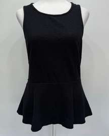 Free People Anthropologie Black Textured Lace Cutout Back Peplum Sleeveless Top