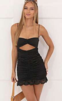 Black Ruched Dress With Lace