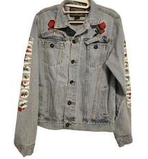 Brooklyn Clothing MFG Worldwide Denim Jean Jacket Roses Size Small