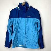 Marmot Womens PreCip Windbreaker Rain Jacket size S Blue Full Zip Hooded Outdoor