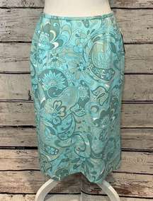 KASPER (for ASL) Skirt Vintage Teal Paisley Print-10