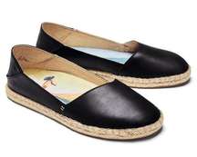 Olukai Kaula Pa'a 'Ili Leather Slip On Espadrille Flat Black 7.5