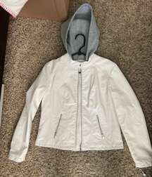 White Faux Leather Jacket W/Hood