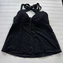 cacique swim black crochet overlay tanking top size 36 ddd