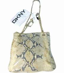 NEW DKNY Gold Leather Python Snakeskin HANDBAG Convertible Crossbody Chain Purse