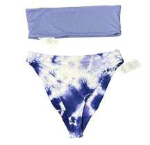 NWT Dippin Daisy's Baja Tie Dye Purple White Bikini Bandeau High Waist Cheeky XL