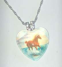 Silver Tone Horse CZ Rhinestone Pendant Cowboy Western Twisted Chain Necklace