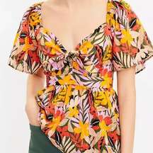 NWT LOFT Tropical Flutter Tie Neck Top