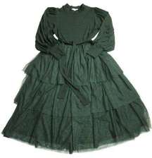 NWT Ivy City Co. Cosette Midi in Green Tiered Tulle Skirt Fit & Flare Dress L