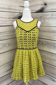 Yellow & Black Crochet Skater Dress