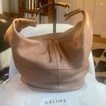 CELINE Leather Round Hobo Shoulder Bag