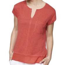 Anthropologie Sanctuary Red Coral Linen City Mix Layered Tshirt Top - xs