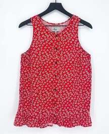 G.H. Bass & Co. Micro Floral Ruffle Hem Tank Red Medium