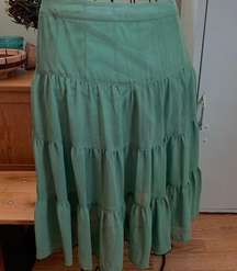 Boho midi skirt, green ruffle