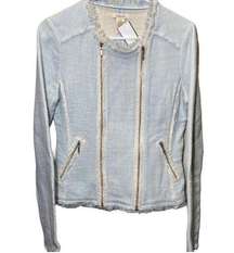 Sundance Tweed Blazer Double Zipper Frayed Edges Pockets Sky Blue 8