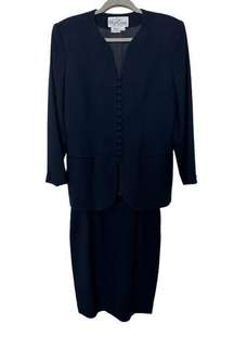 Oleg Cassini Petite Women’s 10 Navy Long Sleeve Top and Skirt Suit Set