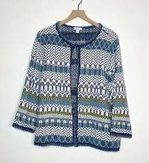 Joan Rivers Cardigan Sweater Women's Size Large Blue White Chevron Knitted NWOT