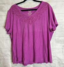Faded Glory‎ Womens Purple Shirt Size 2X Short Sleeve V Neck