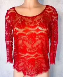 - Red, Sheer, Floral Top