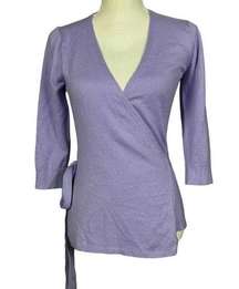 Diane Von Furstenberg DVF Ballerina Wrap Size P Silk Cashmere Sweater Purple