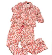 NATORI 2 Piece Cotton Pajamas Sleepwear Set White Pink & Orange Printed Sz small