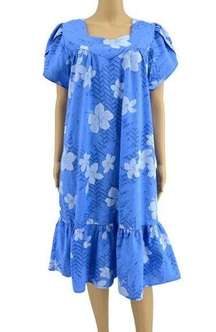 Vintage Blue Hawaiian Mumu Dress Size MEDIUM