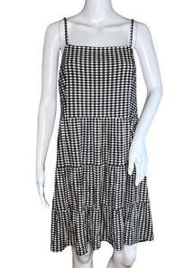 Loft Dress Womens 12 Black White Gingham Square Neck Tiered Picnic Cottagecore