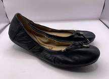 Vince Camuto Eryn Black Leather Bow Round Toe Ballet Flats Stretch SZ 7